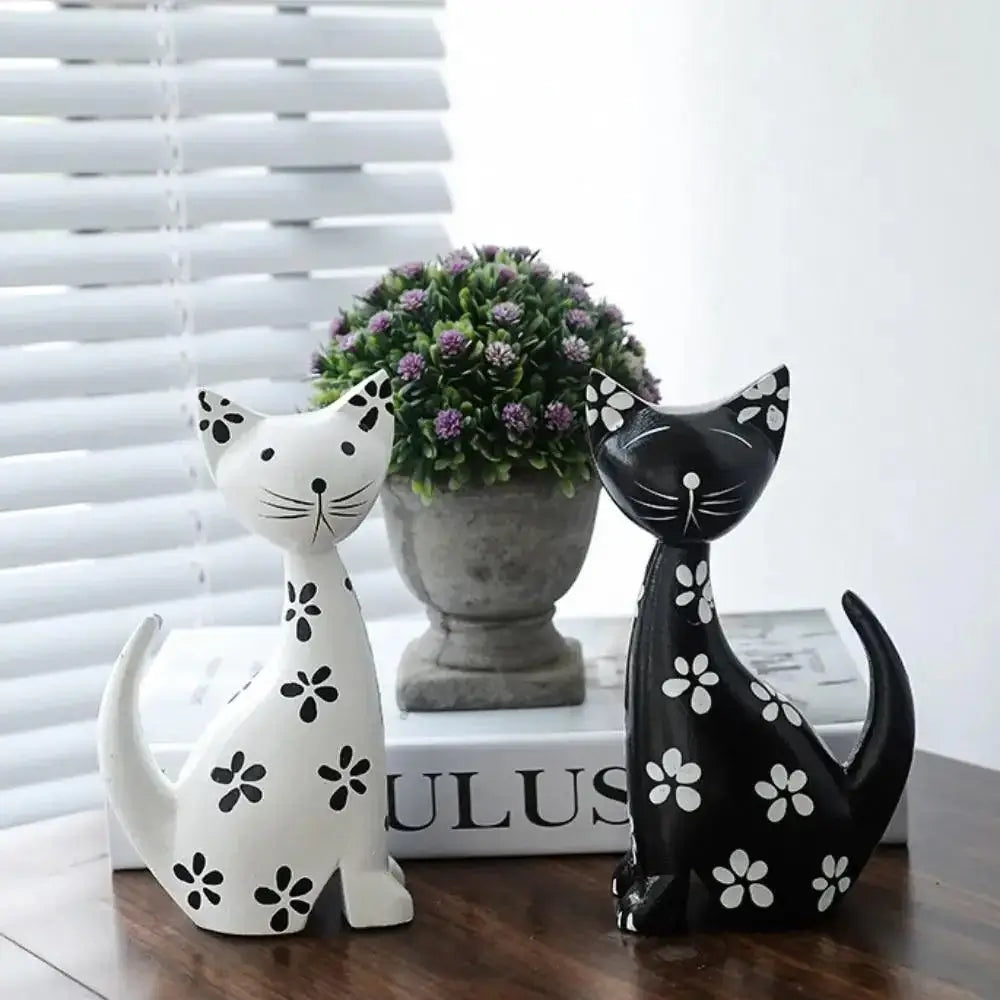 Wooden Cat Set Statue